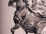 a drawing of a man riding a horse drawn by a woman