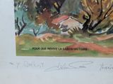 a watercolor painting of a landscape with trees and bushes