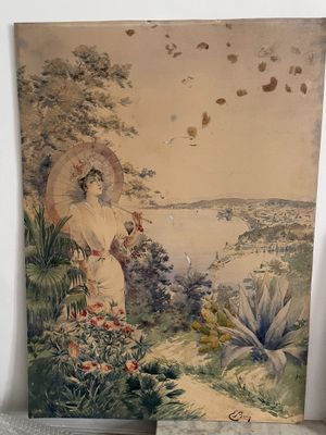 une photo d'un tableau représentant une femme tenant un parapluie