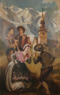 an old painting of a man and a woman holding a sword