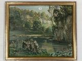 une photo d'un tableau représentant une rivière dans les bois