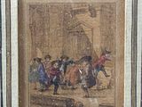 painting of a group of children playing with a horse in a barn