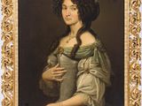 portrait of a lady in a green dress holding a fan