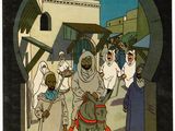 an image of a painting of a group of people walking down a street