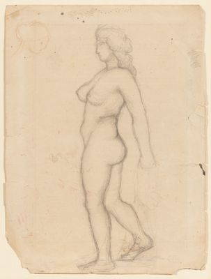 un vieux dessin représentant une femme debout devant un fond blanc