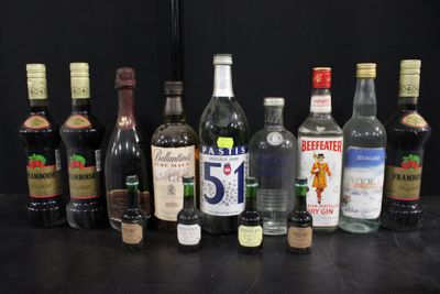 de nombreux types de bouteilles d'alcool alignés sur une table