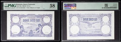 three different types of currency are on display in a display case