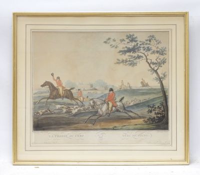 an image of a painting of a man riding a horse and a dog