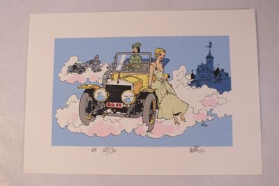 un dessin représentant un homme et une femme dans une voiture