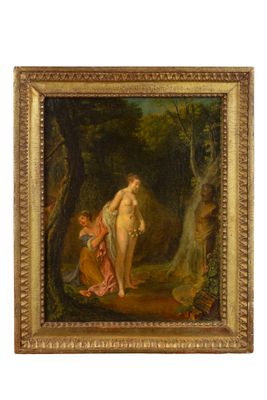 une image représentant un tableau d'une femme nue dans un décor boisé
