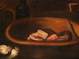 a painting of a bowl of food on a table
