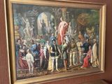 un tableau représentant un groupe de personnes debout devant un tableau