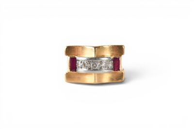 a close up of a gold ring with diamonds on a white background