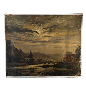 a painting of a landscape with a castle in the distance