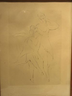 dessin représentant une femme assise sur une chaise devant un miroir