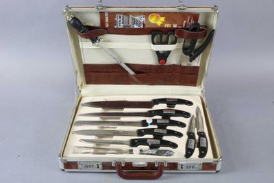 a suitcase that has a bunch of knives in it