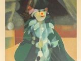 une photo d'un tableau représentant un clown vêtu d'un manteau vert