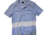 blue and white shirt on a white background with a black and white stripe