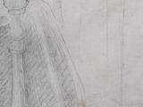 pencil drawing of a woman sitting on a chair with a cat on her lap
