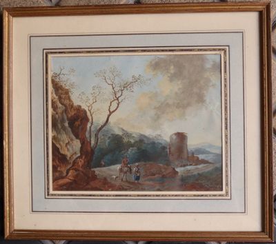 a painting of a landscape with a castle in the background