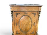 une armoire en bois avec un plateau en marbre sur fond blanc