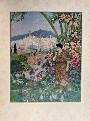 une photo d'un tableau représentant une femme dans un jardin