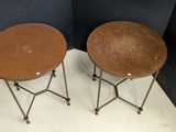 pair of mid century round side tables with metal legs
