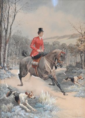 a painting of a man riding a horse in the woods