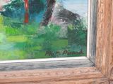 a picture of a painting of a cow in a field
