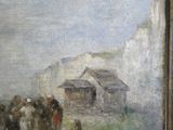 peinture d'un groupe de personnes devant un bâtiment