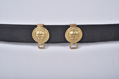 un gros plan sur une ceinture ornée de deux médaillons en or