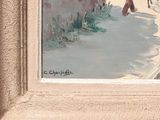 a painting of people walking down the street in the city