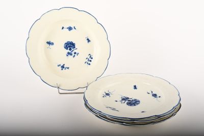 two plates with blue flowers on them on a white surface