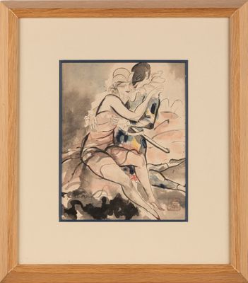 une image représentant une aquarelle représentant une femme et un chat