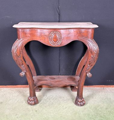 Console en acajou à plateau de marbre blanc veiné, décor en …