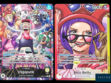 two cards of different characters are shown on a black background