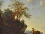 painting of a man and a woman with a cow in a wooded landscape