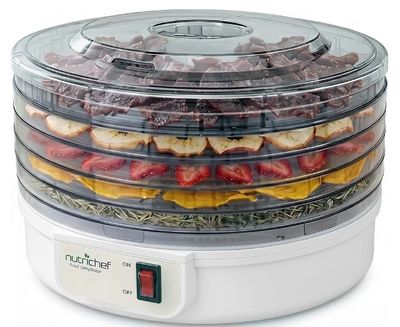 an image of a food dehyzer with strawberries and other ingredients