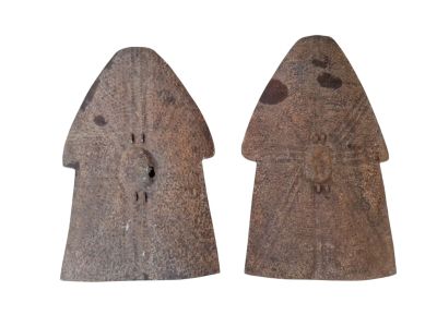 pair of carved wooden figures of a woman and a man