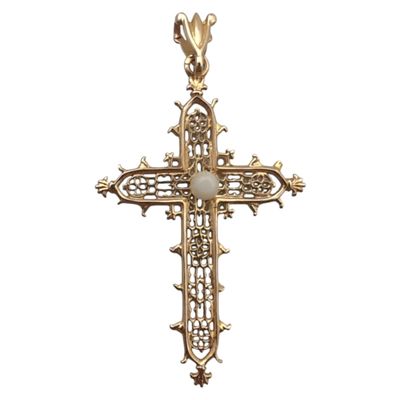 CROIX or et perles poids 3.8 g haut avec belière 5 cm - Photo 1