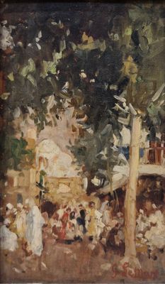 une image représentant une peinture d'une foule de personnes dans un parc