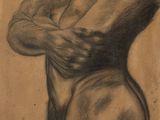 une image représentant le dessin d'une femme nue, les mains sur la tête