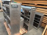 many shelves that are stacked on top of each other