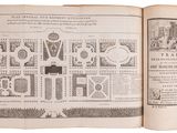 an open book with a drawing of a garden in the middle of it