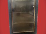 une armoire noire avec une porte vitrée, d'où sort une plante