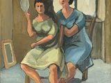 un tableau représentant une femme en train de peigner les cheveux d'une autre femme