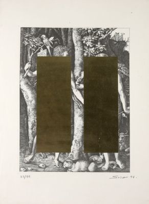 an image of a black and white drawing of two people in a forest