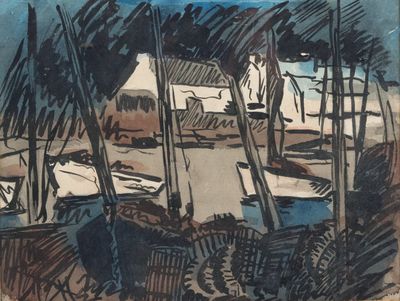 une image d'un tableau représentant un bateau dans l'eau