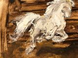 a painting of a horse that is running in the dirt