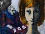 an image of a painting of a woman playing cards with an old man